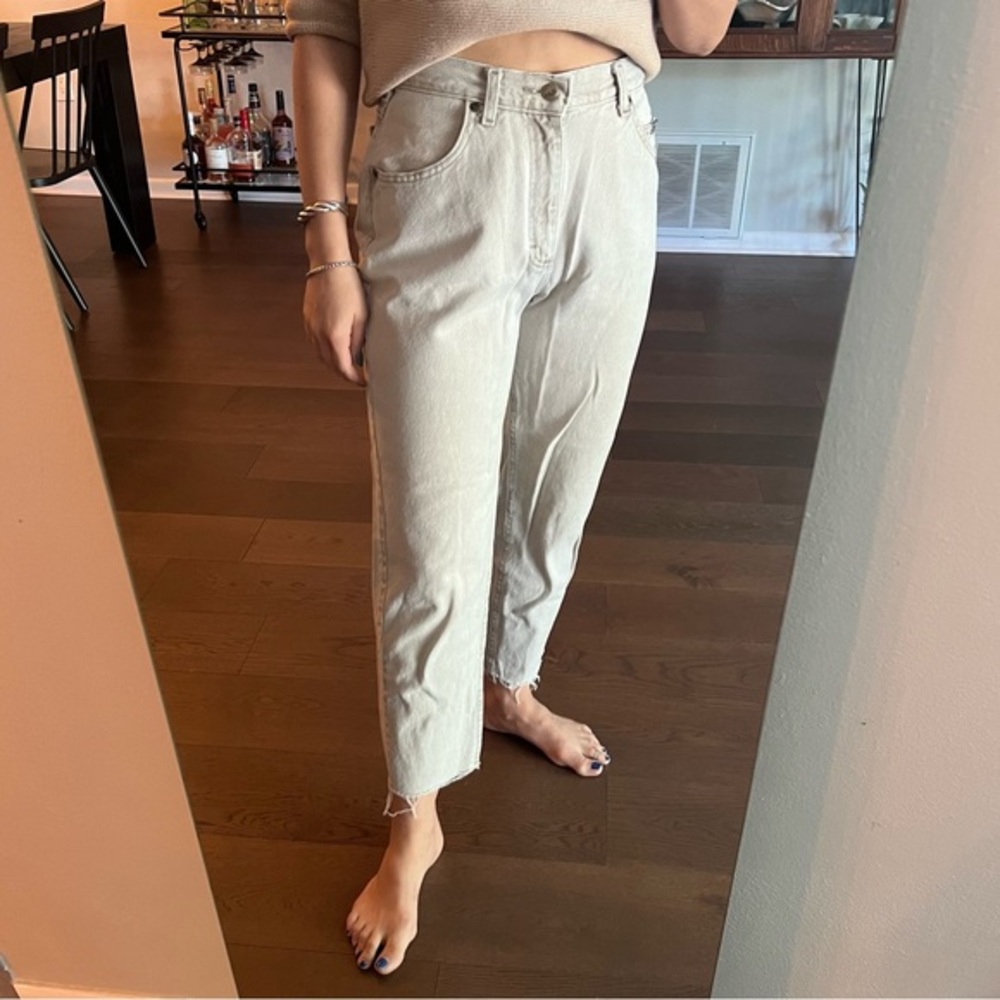 Lee Vintage Stone/ Sand cropped Jeans with frayed bottoms